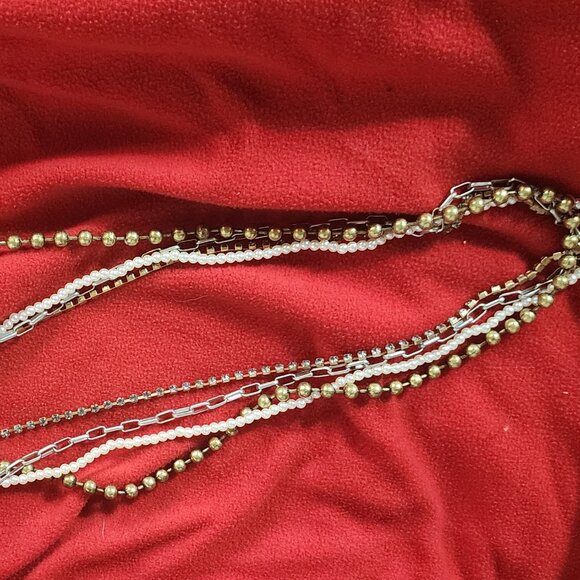 Chico's Silver Gold White Faux Pearl Crystal Ball Chain Box Link 36" Necklace - Picture 12 of 16